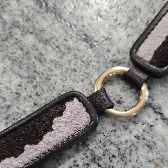 Ann Taylor Large Brown/White Animal Print Skinny Belt Leather Brass Buckle - NEW - Picture 9 of 16